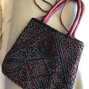 Chic Burgundy Wine Jet Beaded Petite Purse